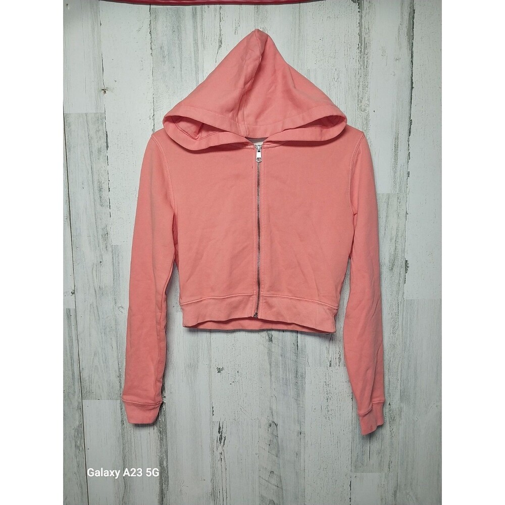 American Eagle Cropped Hoodie Sweatshirt Size Medium Peach Full Zip